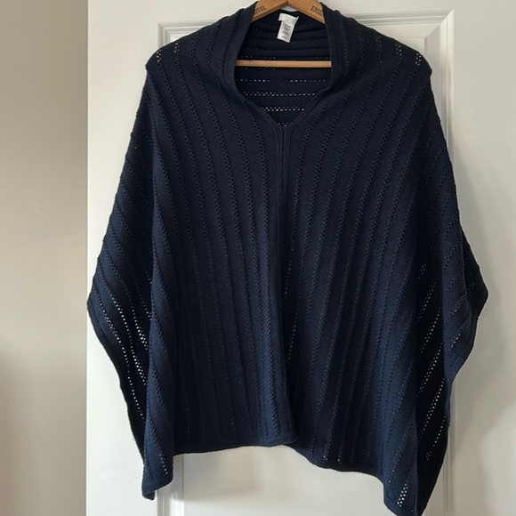 J Jill Ribbed V-Neck Silk-Blend Poncho/ Shrug / Wrap Navy Blue OS - Picture 1 of 7